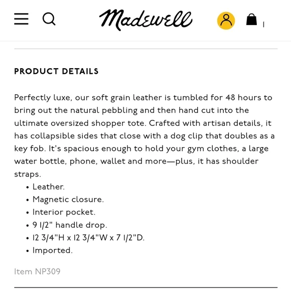 Madewell Shopper Tote in Soft Grain Pebbled Leather - Black, BNWT - Picture 5 of 8